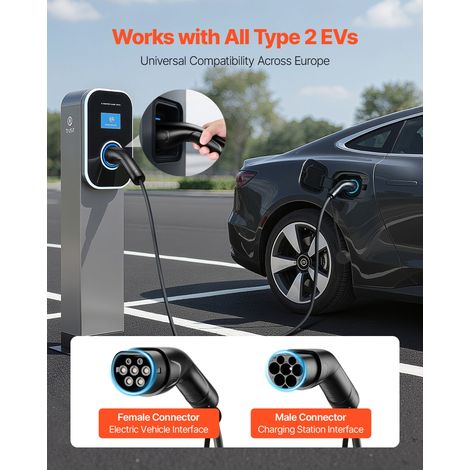 Câble Recharge Voiture Électrique Type 2, 16 A, 7 m, 11 kW, Câble de Charge compatible avec Chargeurs de Véhicules Électriques de Type 2, Triphasé CA 480 V, 50 Hz, IP65, avec Sac de Transport (1/5)
