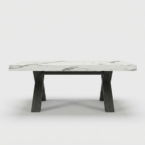 Tavolo allungabile 20 posti gambe nere design 200/500x100 Copenaghen - Effetto marmo bianco