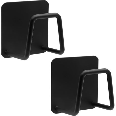 Lot de 2 porte-éponges adhésifs pour évier de cuisine, support en acier inoxydable 304, installation sans perçage, crochet de rangement antirouille et étanche (noir) (1/5)