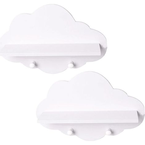 Lot de 2 Étagères Murales en Bois Massif Forme Nuage Support de Rangement Multifonction Cuisine et Salle de Bain Organisateur Mural Compact et Pratique (1/5)