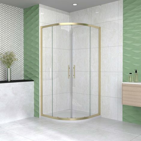 Box Doccia Semicircolare 80X80 cm Porte Scorrevoli Vetro Temperato 6 mm Trasparente Anticalcare Oro Spazzolato 190 cm (1/5)