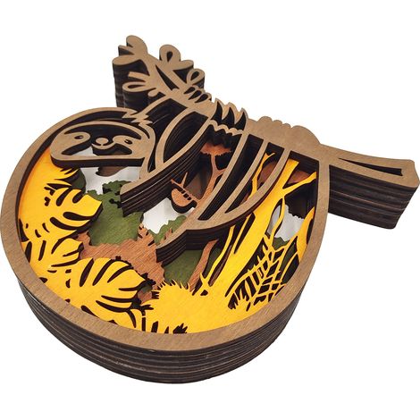 Estatua de animal de madera, perezoso hueco tallado, artesanía única, accesorio para el hogar. (1/5)