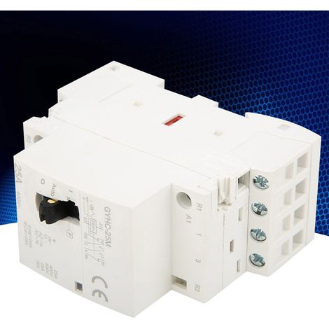 Contacteur secteur domestique 4P 25A 220V 50Hz sur rail DIN avec interrupteur de commande manuel 2NO 2NC (1/5)