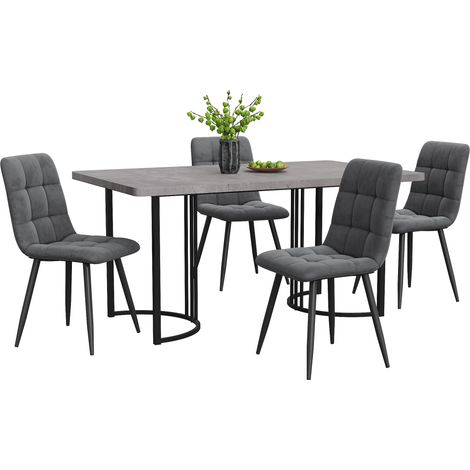 Ensemble table à manger 5 pièces 140 x 80 cm avec 4 chaises en velours gris, plateau MDF effet marbre, pieds métal noirs réglables, pour cuisine ou salle à manger  CHICFURN (1/5)