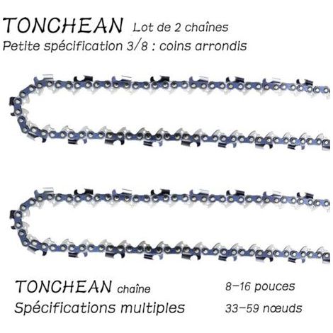 Guide et chaîne pour tronçonneuse,Lot de 2 chaînes de tronçonneuse Faible Rebond 3/8\"LP 52 maillons pour tronçonneuse (14pouces)Lame à 26 sections——Coins arrondis (1/5)