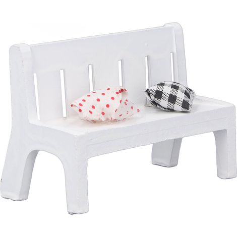 Banc de jardin miniature pour maison de poupée, canapé en bois avec coussins, jouet DIY (1/5)