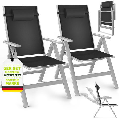 tillvex Gartenstuhl Premium 2 Stück Silber klappbar aus Aluminium Hochlehner mit Armlehnen Klappstuhl verstellbar Klappsessel Balkon Garten Terrasse