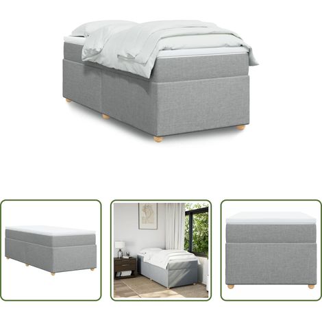 vidaXL Surmatelas -  Sommier à lattes de lit et matelas Gris clair 90x190 cm Tissu (1/5)