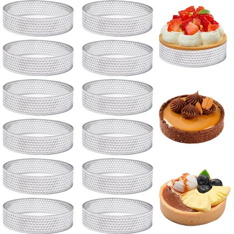 12 x 8 cm Stainless Steel Perforated Tart Circle, DIY Cake Baking Mould for Quiches, Mini Pizzas, Pies (1/5)