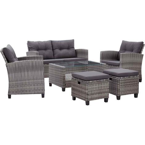 Salon de jardin 6 pcs Ensemble Table et Chaise de Jardin - avec coussins Résine tressée Gris foncé BV662912 - BonneVie (1/5)