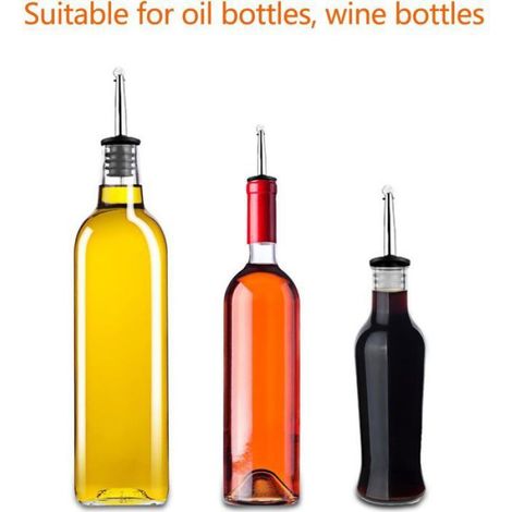 6 Pièce Bec Verseur Alcool Acier Inoxydable, Bec Conique avec Capuchons Anti-Poussière et Brosse de Nettoyage, Verseur Huile D' (1/5)