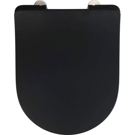 Wenko – Abattant WC Sedilo en duroplast noir – Charnières en acier inoxydable – Mécanisme de chute lente Easy Close – Dimensions 36,2 x 45,2 cm