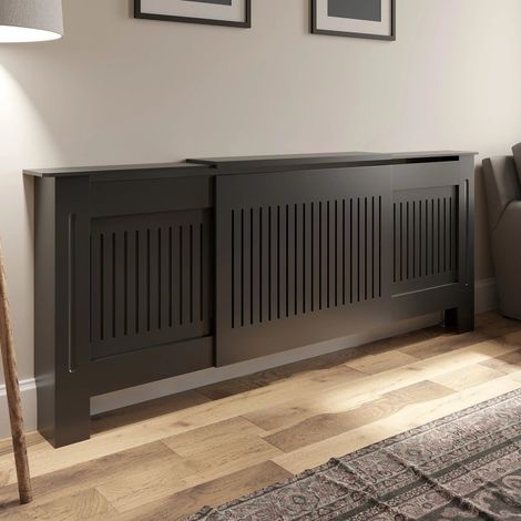 Radiator Cover Wall Cabinet Adjustable MDF Wood Anthracite Vertical Style Modern (1/5)