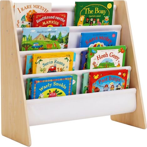 Relaxdays estantería infantil, 60 x 63 x 39 cm, 4 bolsillos de tela, estantería Montessori, blanco/natural