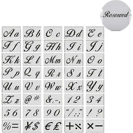Alphabet de police de calligraphie, pochoirs d’art multi-usages, 40 pochoirs cursifs réutilisables, y compris des pochoirs de lettres pour la peinture et les animaux de compagnie respectueux de l’envi