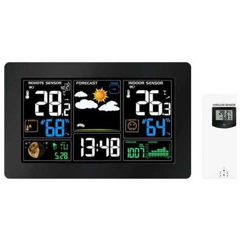 LCD Weather Station Alarm Clock Indoor/Outdoor Temperature and Humidity Monitor Moon Phase Alarm (1/4)