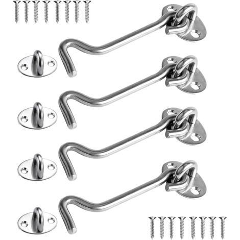Loquet Port 4 Pièces, Crochet Fermeture Porte, 4 inch Acier Inoxydable Porte Loquet, Verrou Portail pour Serrures Porte de Grange Salle de Bain Fenêtre Porte Coulissante (Silver) (1/5)