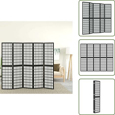 The Living Store Biombo plegable con 5 paneles estilo japonés negro 200x170 cm - Diseño japonés