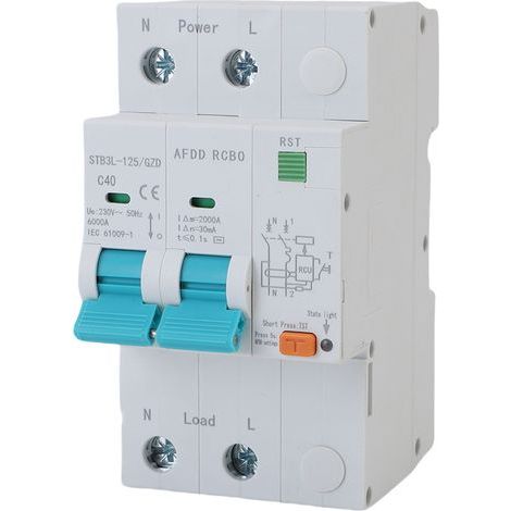 AFDD Dispositif de protection contre les défauts d'arc 2P RCBO RCCB Disjoncteur interrompu Surcharge Fuite à la terre Protection contre les courts-circuits 40A (1/5)
