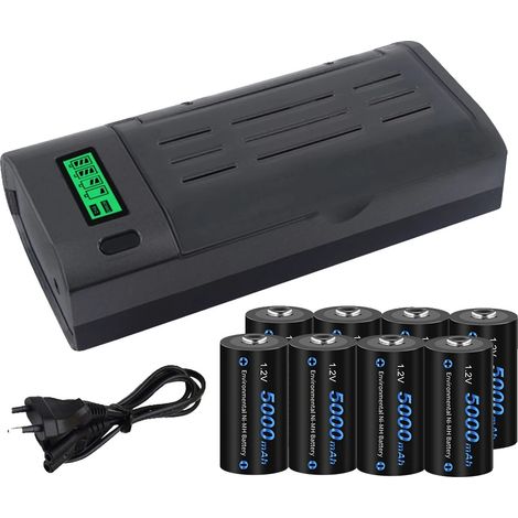 Wiederaufladbare C-Größe Batterie, Hochkapazität 5000mAh, Kompatibles Ladegerät, 8 Batterie 1 Ladegerät (1/2)