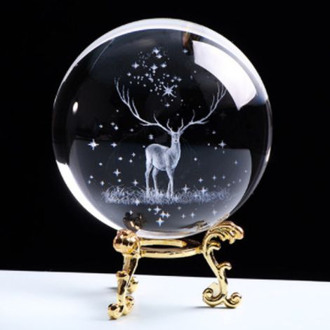 Boule En Cristal - Gravure Laser 3D - Support En Métal Argenté - Décoration De Table - Diamètre 6 Cm - 1 Pièce (1/5)