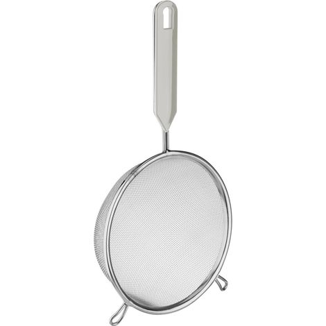Colador de acero inoxidable con mango de 18 cm. Practico, acero, plástico, gris claro. (1/3)
