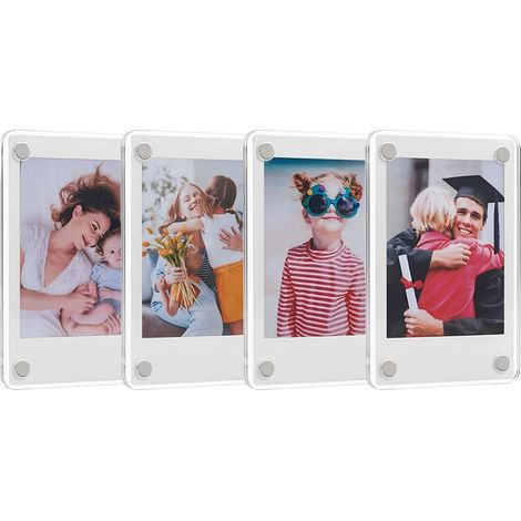 Lot de 4 cadres photo magnétiques - Mini cadre photo magnétique transparent double face - Affichage d'image sans cadre (1/5)