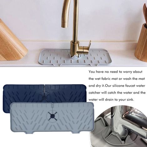 Lot de 1 tapis de protection en silicone gris pour évier, absorbe l'eau, anti-éclaboussures, tapis de séchage pour cuisine et lavabo (en sachet) (1/4)