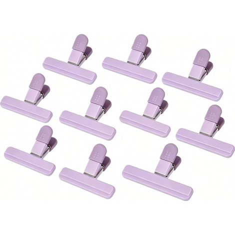 Confezione da 10 clip di chiusura sovradimensionate, clip allargate, clip resistenti per sacchetti alimentari, adatte per chiudere sacchetti del pane, sacchetti per snack, viola (1/5)