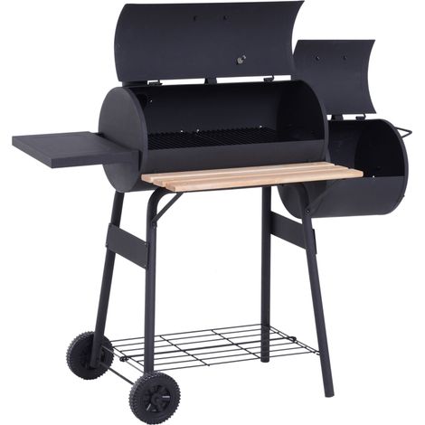 Barbecue à Charbon fumoir BBQ Grill Smoker sur Pied avec Couvercle, roulettes, thermomètre, étagères Acier laminé à Froid Noir (1/5)