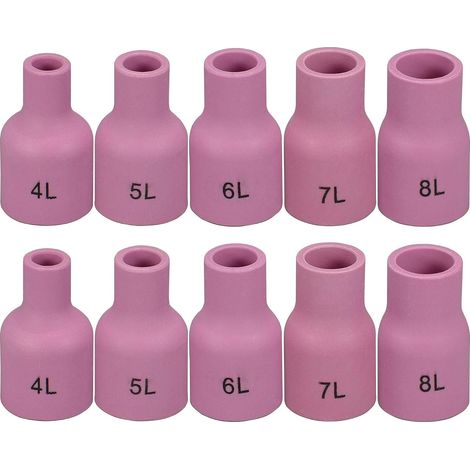 Tasses céramiques à lentille de gaz TIG buses en alumine longues 53N58L 4L, 53N59L 5L, 53N60L 6L 9.5mm, 53N61L 7L, 53N61SL 8L pour SR WP 17 18 26 Torche de soudage TIG 10pcs (1/5)