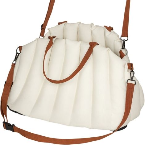 CHICFURN Seggiolino auto per cane fino a 5 kg 50 x 30 x 31 cm bianco sporco con guinzaglio (1/5)