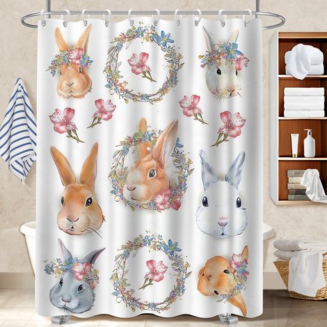 Rideau de bain imprimé polyester 180x180 poids lesté rideau imperméable pour un printemps fleuri dans la salle de bain (1/5)