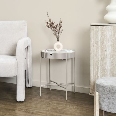 Table d'Appoint - HOME DECO FACTORY - TERRA NOVA - Astucieuse - Ronde - Blanc et Beige (1/5)