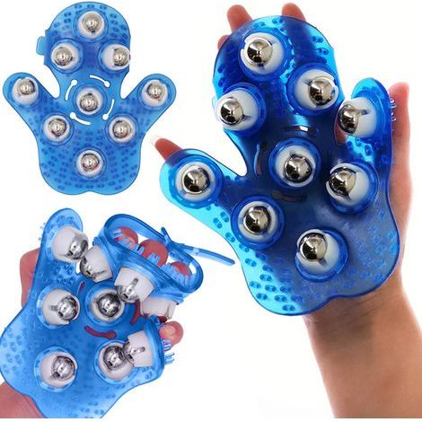 Multifunctional massage glove with 9 rotating balls for neck and cellulite - AquaForge