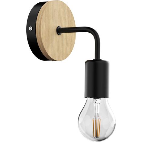 Petite applique murale en bois massif simple miroir en fer phare salle de bain couloir applique murale (noir) (1/2)
