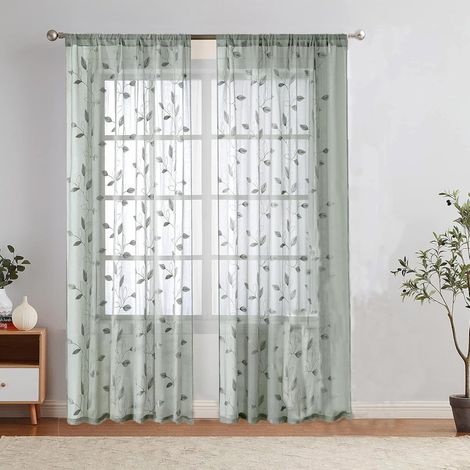 Gardinen – Transparente Gardinen – Elegante, transparente Gardinen mit gestickten Blättern und Blumenmustern – Lichtdurchlässig und mit Stangeneinführung – Geeignet für (1/5)