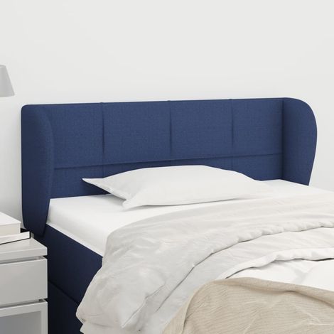Tête de lit avec oreilles pour lit simple, Cadre de lit, Tableau décoratif de chevet Bleu 83x23x78/88 cm Tissu CDE29737 (1/5)