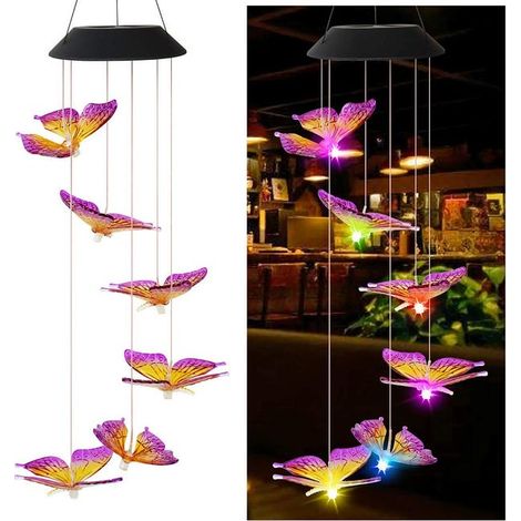 LED-Solar-Windspiel, Schmetterling, wasserdicht, Outdoor-Windspiel, Hängelampe für Garten, Hofdekoration