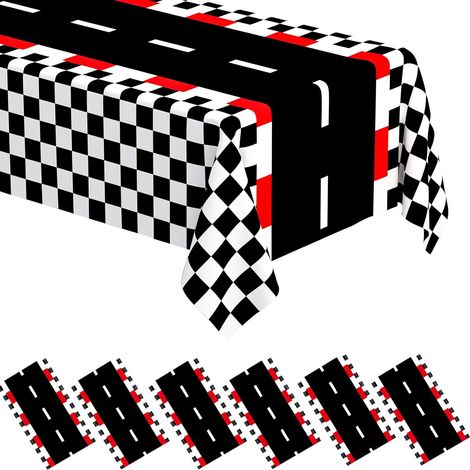 Lot de 6 nappes à thème course automobile, nappes en plastique jetables, nappes rectangulaires à thème circuit, dimensions 54 x 108 pouces. (1/5)