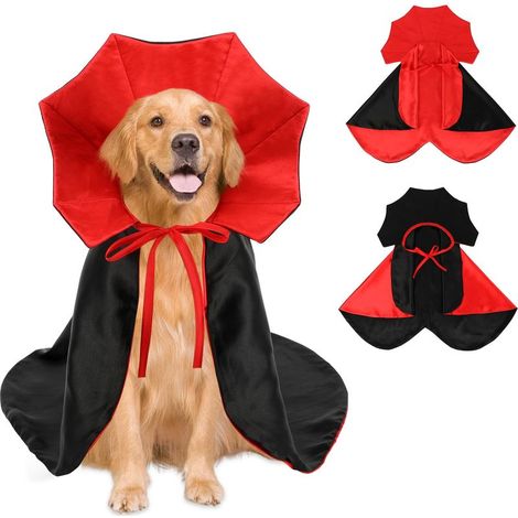 Déguisement d'Halloween pour chien, costume de vampire/diable ajustable, cape classique rouge et noire pour chien, cape mignonne, convient aux chiens moyens et grands (1/5)
