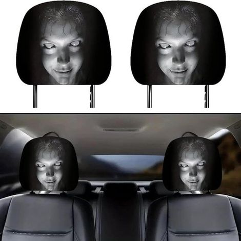 Housses d’appui-tête de voiture 2 pièces – Housses avec motif fantôme d’horreur – Accessoires décoratifs pour voiture – Décoration Halloween pour créer une ambiance effrayante (1/5)