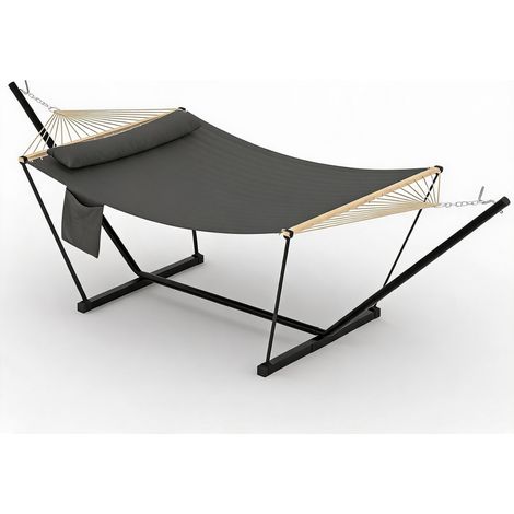 Hamac double avec support – support acier, montage rapide, acier réglable, 2 personnes – jardin, plage, camping, terrasse,Gris foncé