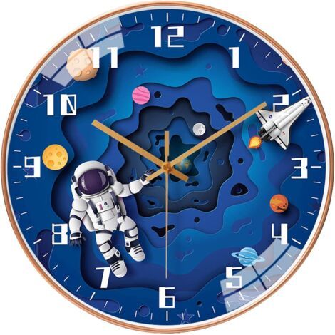 Horloge murale ronde à mouvement silencieux de 30,5 cm pour enfants, sans tic-tac, fonctionne avec piles, style voyage, décoration pour la maison, l'école, la chambre de garçon, le salon (1/5)