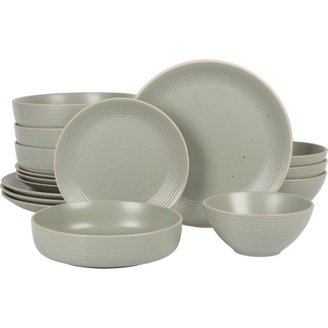 Service de table 16 pièces en grès moucheté en relief Vert sauge (1/5)