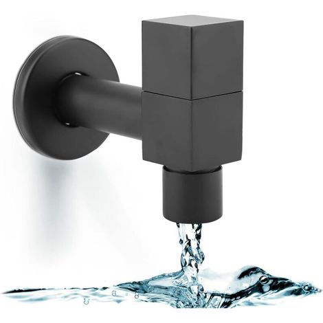 YMYNY Robinet Lavabo Carré, Noir Robinet D'eau Froide Poignée Carrée en Cuivre de Machine à laver Robinet d'évier Bassin Robinet d'eau Montage Mural Robinet Pour Cuisine de Salle de Bains (Mop Pool)