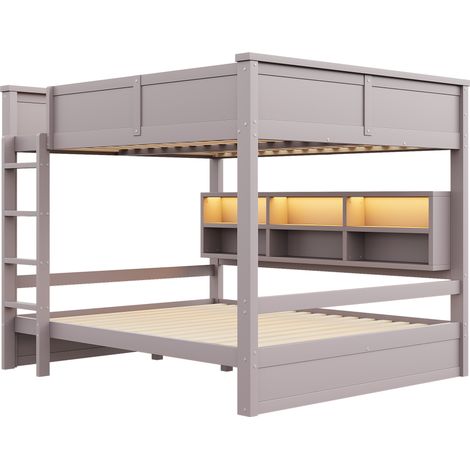 GagaLit superposé 160 x 200 avec armoires de rangement et éclairage LED, marron (1/5)