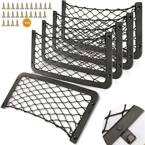 Filet de rangement pour camping-car 5 pièces, organisateur de rangement pour coffre de voiture 36 18 cm, rangement de poche pour sac d'accessoires multifonctionnel, (avec crochets, vis)-Crezuo