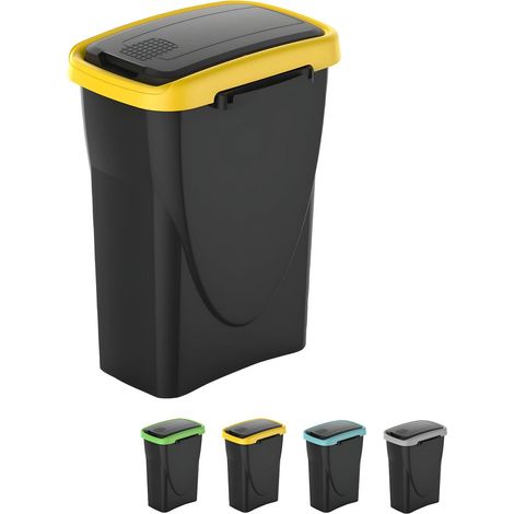 Pattumiera in Plastica con Coperchio Basculante da 25 Litri – 24x37x51 cm – Bidoncino Componibile per Raccolta Differenziata - Colore Giallo (1/5)