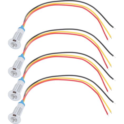 4 jeux de LED rondes précâblées étanches bicolores pour signalisation, anode commune, 8 mm, 36 V (rouge et jaune) (1/5)